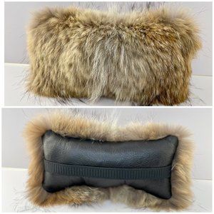 Real Coyote Fur Car Neck Cushion Pillow Genuine Leather Headrest Handmade